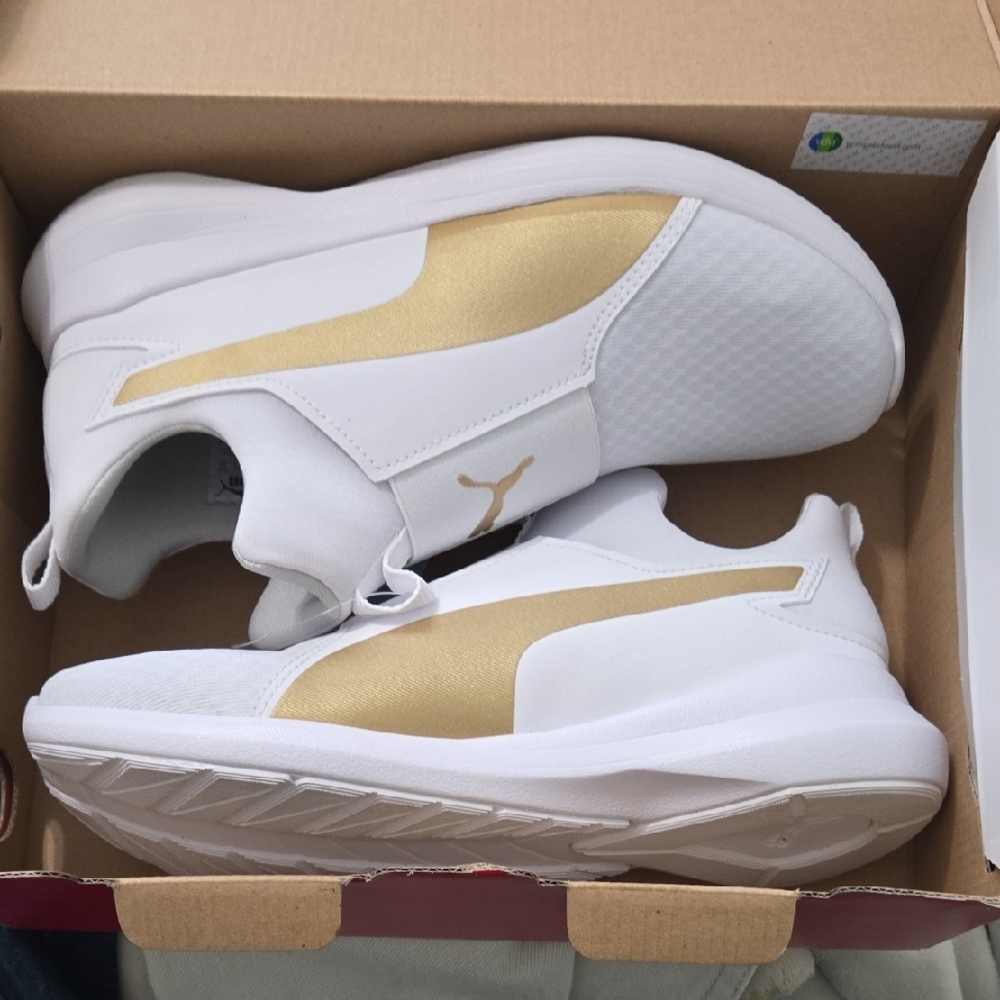 Puma Woman's Gold Accent White Sneakers
